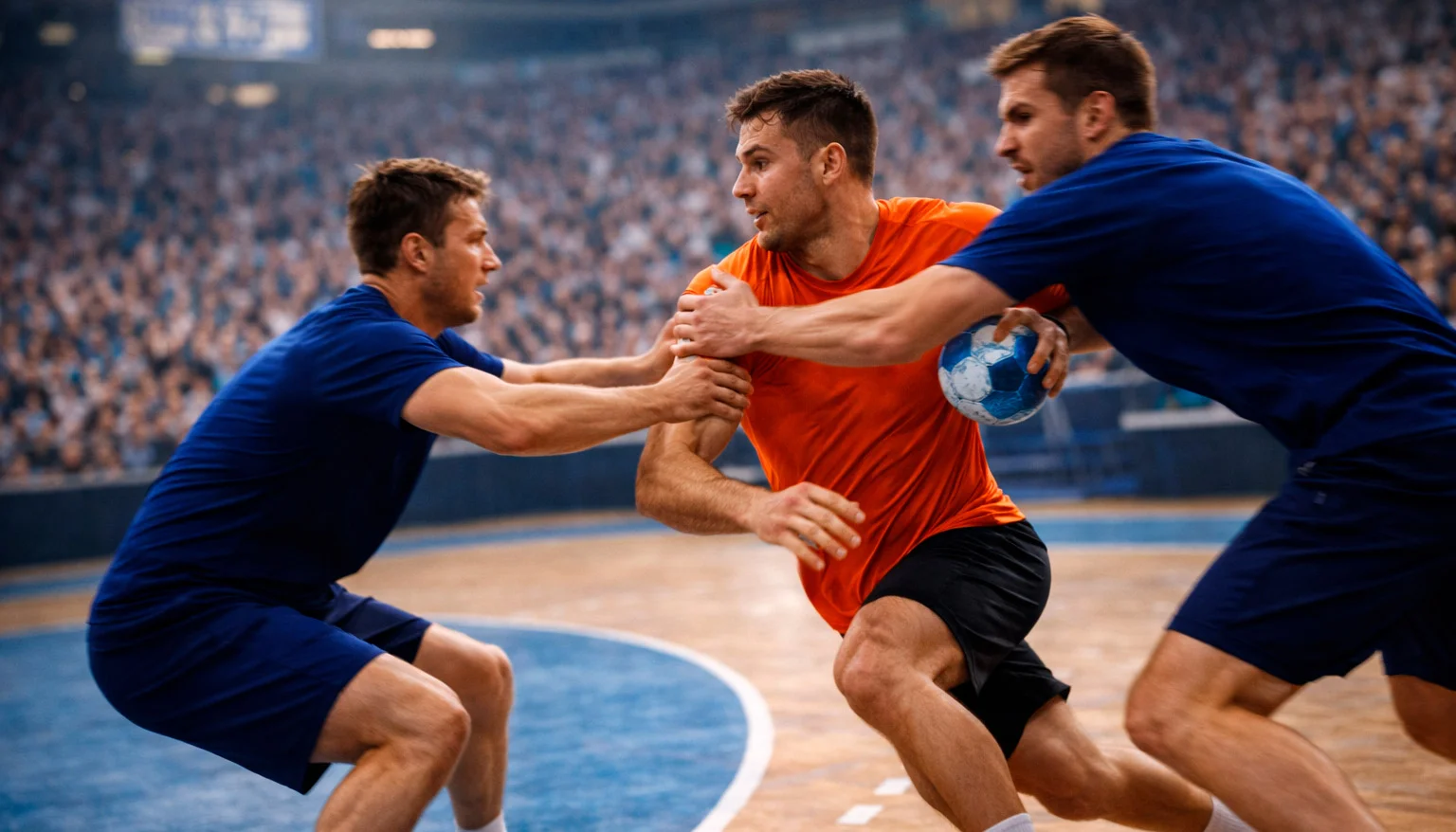 Dynamische Spielszene mit Torwurf in der Handball-Bundesliga