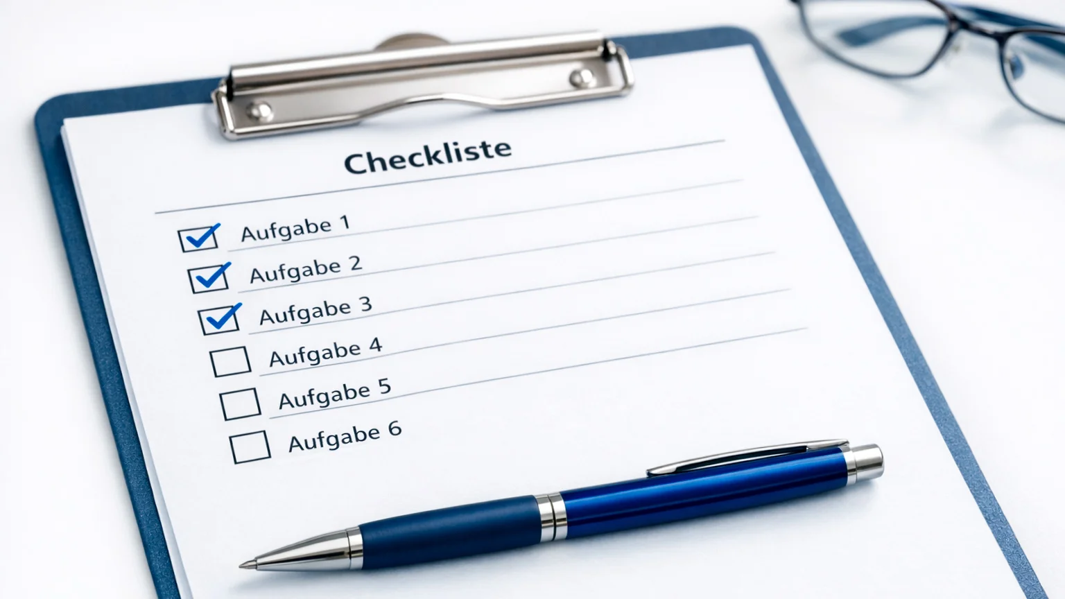 Checkliste und Bewertungsbogen auf einem Klemmbrett