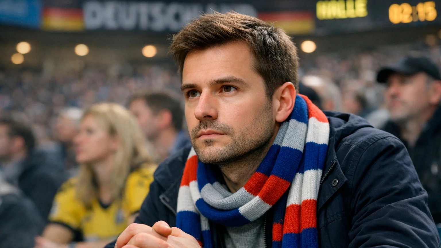 Konzentrierter Zuschauer verfolgt Handball-Spiel aufmerksam