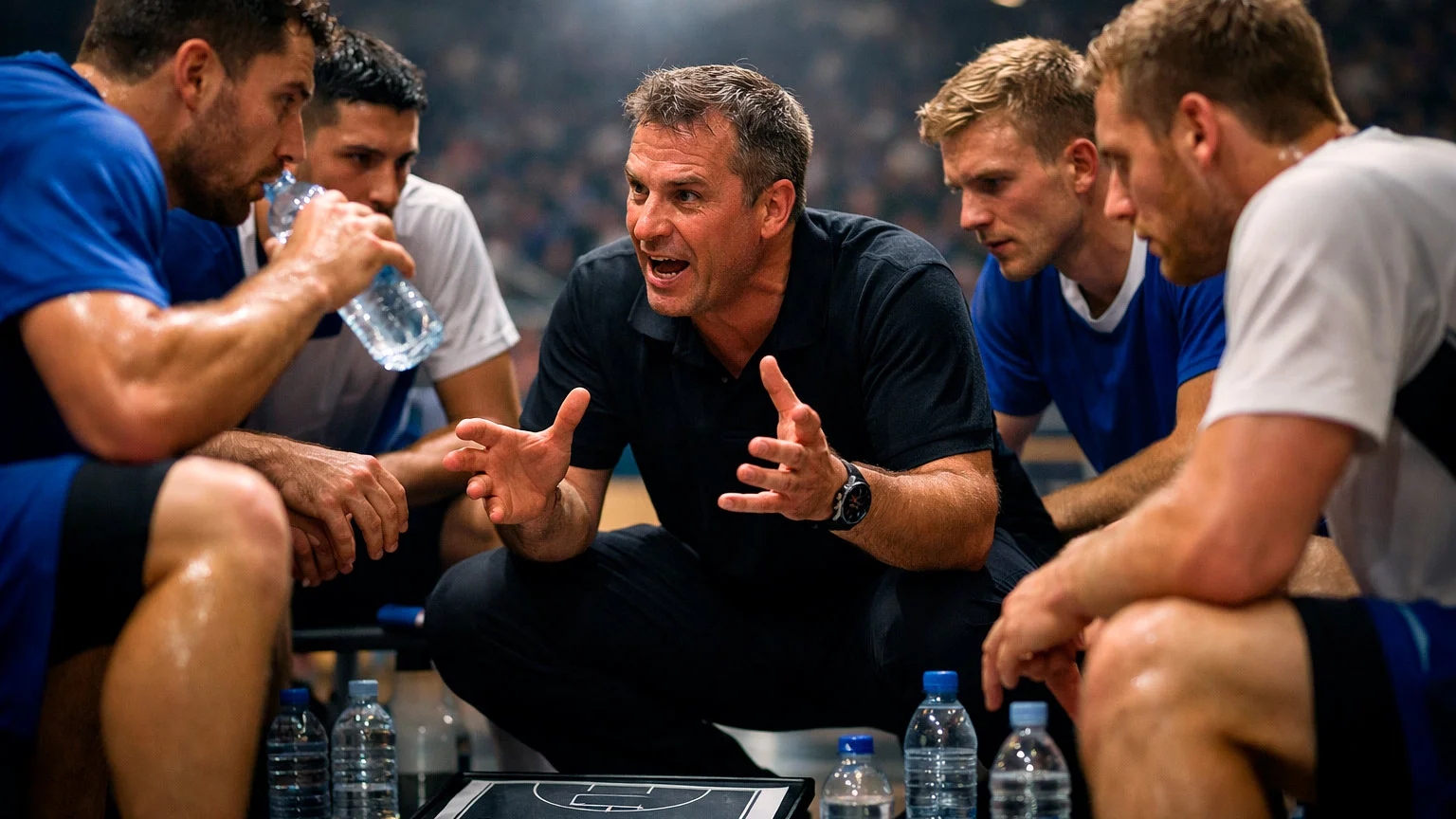 Handball-Trainer gibt Anweisungen während einer Auszeit